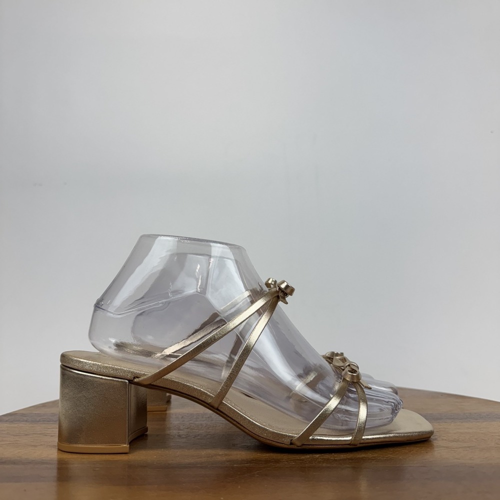 New Womens Reformation Elodie Metallic Gold Strappy Bow Slide Sandals Size 8 M - Picture 2 of 7